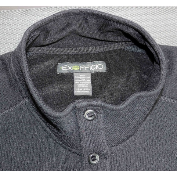 ExOfficio Black Mock Henley Fleece Heavy Thick Sweater Pullover Mens Size XL - Picture 6 of 6